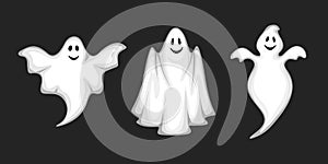 Set of ghosts on black. Vector illustration.