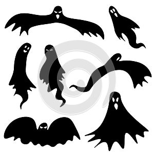 Set of ghosts for Halloween. Simple isolated icons for celebratory design