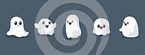 Set of ghosts with smiling faces for Halloween. Vector flat style illustration for design poster, banner, print