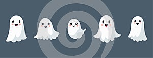 Set of ghosts with smiling faces for Halloween. Vector flat style illustration for design poster, banner, print