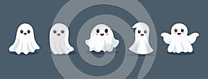 Set of ghosts with smiling faces for Halloween. Vector flat style illustration for design poster, banner, print