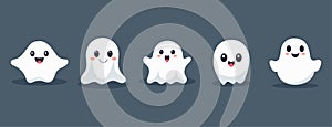 Set of ghosts with smiling faces for Halloween. Vector flat style illustration for design poster, banner, print