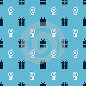 Set Gift box and Baby Monitor Walkie Talkie on seamless pattern. Vector