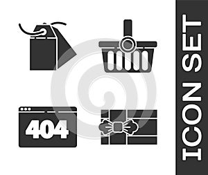 Set Gift box, Blank label template price tag, Page with a 404 error and Shopping basket icon. Vector