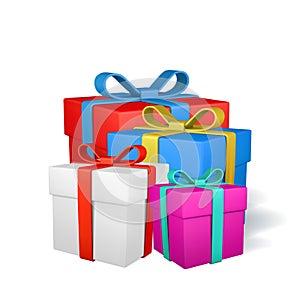 Set of gift boxes with bow isolated on white background. Vector illustration