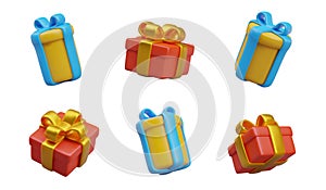 Set of gift boxes of different shapes and colors. Vector objects in different positions