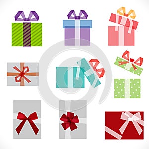 Set of gift boxes icon overlapping graphic on white, vector