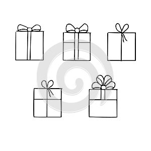 Set of gift boxes, vector doodle illustration