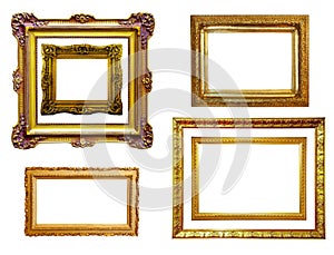 Set of gilded frames. Isolated over white