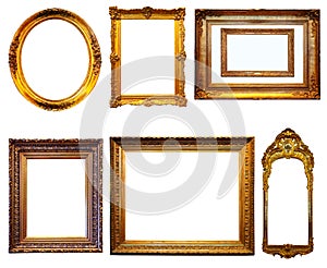 Set of gilded frames. Isolated over white background