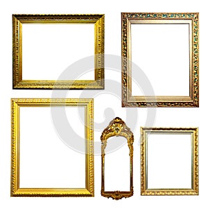 Set of gilded frames. Isolated over white background