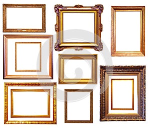 Set of gilded frames. Isolated over white background