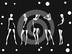 Set girl in dance circles background monochrome