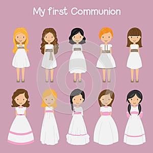 Set girls with first communion dress.