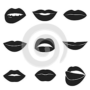 Set of glamour black lips. Beautiful female lips collection