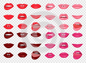 Set of glamour lips with different lipstick color photo