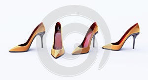 Set of Glamour red women shoes on hight heels isolated on white background,