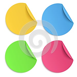 Set of glaring colour round paper sticker isolated on white background