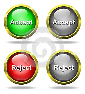 Set of glass Accept - Reject buttons photo