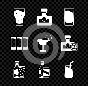 Set Glass of beer, Alcohol drink Rum, Shot glass, Beer bottle and, can, Cocktail, and icon. Vector