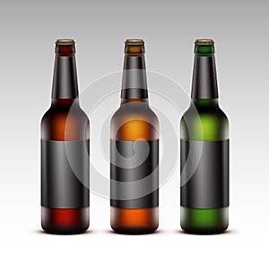Set of Glass Bottles Dark Beer with Black labels