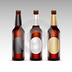Set of Glass Brown Bottles Red Beer with labels