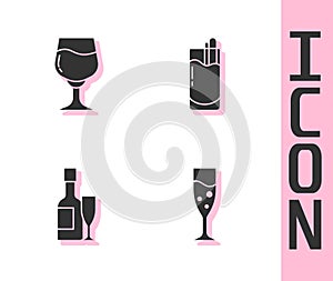 Set Glass of champagne, Wine glass, Champagne bottle and and Cocktail Bloody Mary icon. Vector