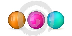 Set with glass colorful balls. Glossy realistic ball, 3D abstract vector illustration highlighted on a white background