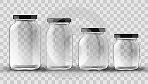 Set Of Glass Jars For Canning And Preserving On Transparent Background