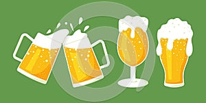 Set of Glass Lager beer icon. Vector beer. Glass of foaming beer isolated on background