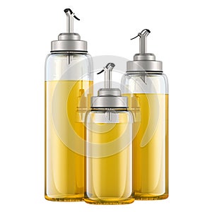 Set of Glass Oil Dispenser Bottles with Stainless Steel Spouts, 3D rendering