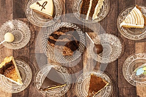 A set of glass plates with chocolate and cream