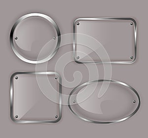 Set of glass plates in metal frames illustration