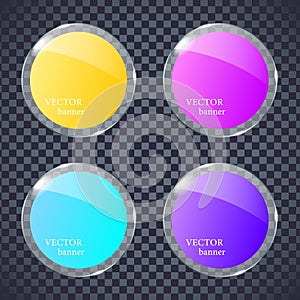 A set of glass round colored banners for your design. Vector illustration.