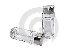 glass salt and pepper shakers Isolated on a white background