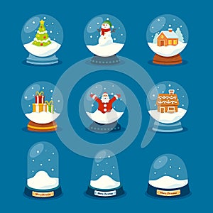 Set of Glass Snow Globes, Christmas Souvenirs, Winter Snowballs, Magic Xmas Crystal Orbs Empty Domes, Snowman, Santa