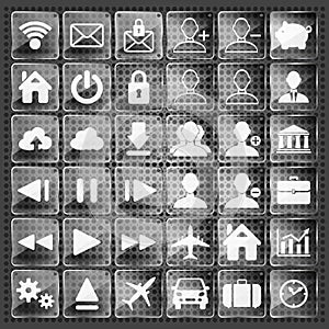 Set of glass web, multimedia and business icons