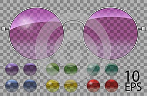 Set glasses.teashades round shape.transparent different color .pink blue purple yellow  red  green.sunglasses.3d graphics.unisex