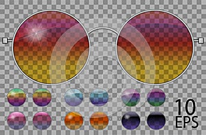 Set glasses.teashades round shape.transparent different color .rainbow  chameleon  pink blue  purple yellow  red  green  orange  b