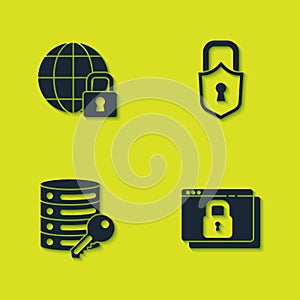 Set Global lockdown, Secure your site with HTTPS, SSL, Server security key and Lock icon. Vector