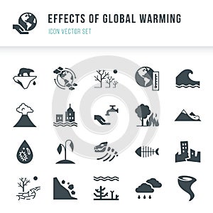 Set of global warming icons. Natural disasters caused by climate change.