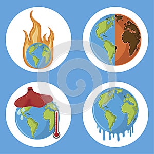 Set of global warming icons photo