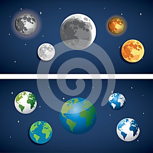 Set of Globe and moon icon.