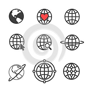 Set of Globe related outline icons. Web apps. Thin line vector icons for website design and development, app development