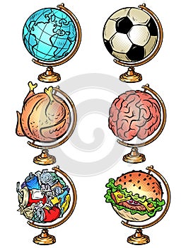 Set globe soccer ball chicken food brain garbage Burger