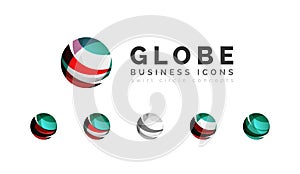 Set of globe sphere or circle logo business icons