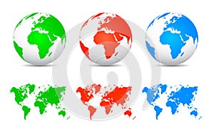 Set globes with continents - vector