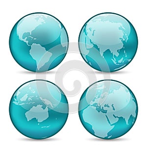 Set globes showing earth with continents