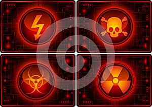 Set of glossy buttons with warning