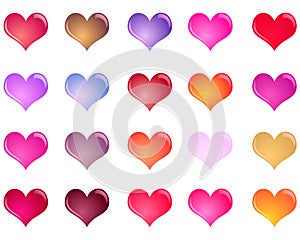 Set of glossy colorful hearts
